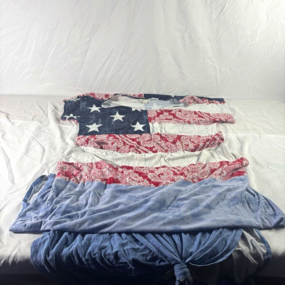 Cato Womens L American Flag Print V-Neck Short Sleeve Maxi Dress Stretch